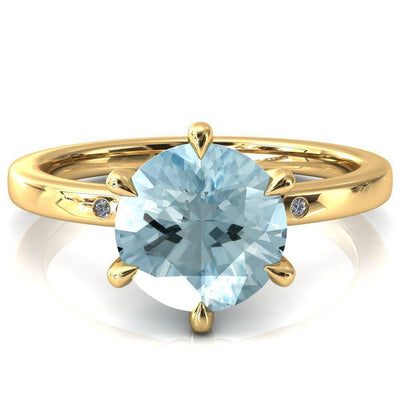 Maise Round Aqua Blue Spinel 6 Prong Diamond Accent Engagement Ring-FIRE & BRILLIANCE