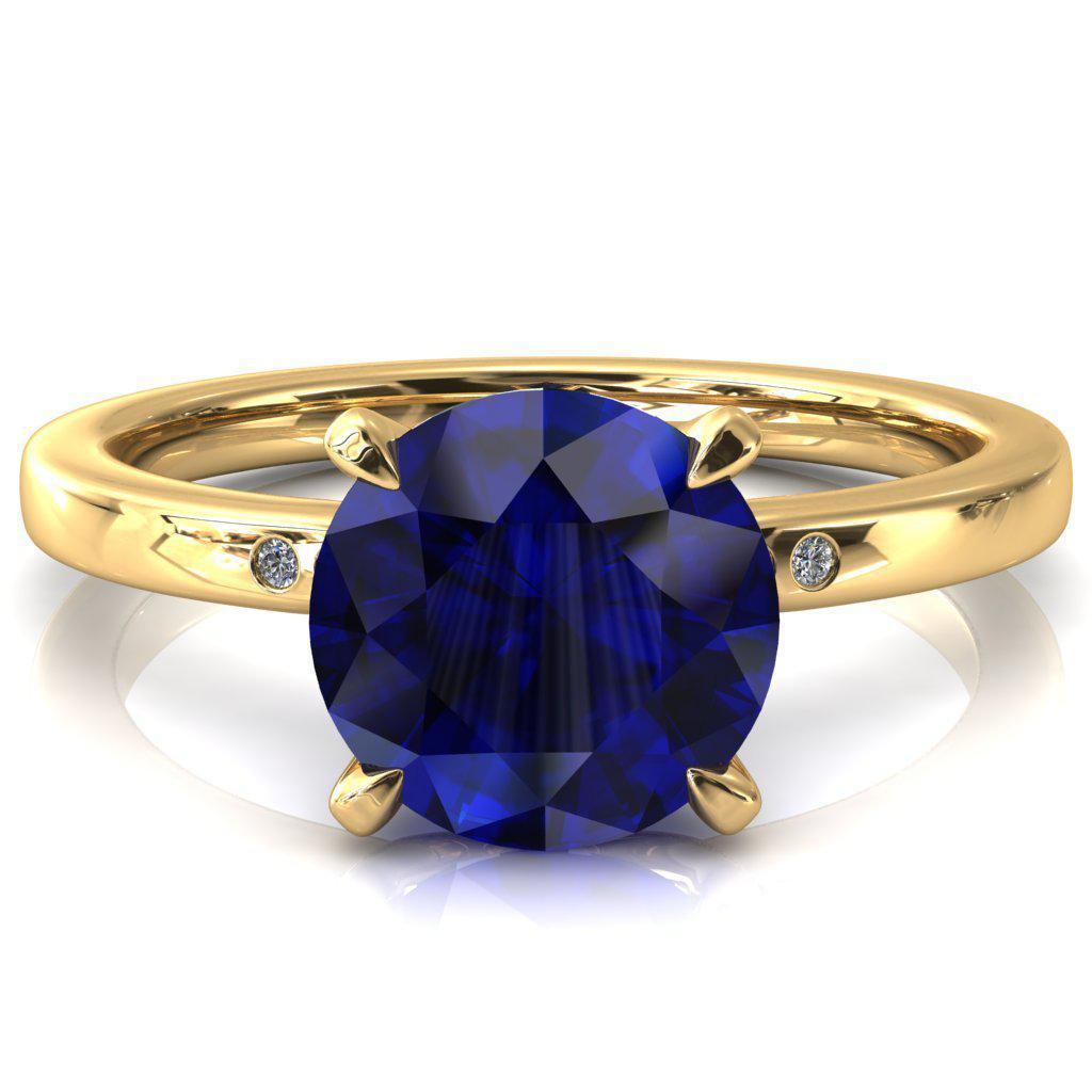 Maise Round Blue Sapphire 4 Prong Diamond Accent Engagement Ring-FIRE & BRILLIANCE