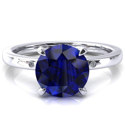Maise Round Blue Sapphire 4 Prong Diamond Accent Engagement Ring-FIRE & BRILLIANCE