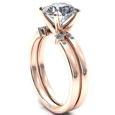 Maise Round Moissanite 4 Prong Diamond Accent Engagement Ring-FIRE & BRILLIANCE