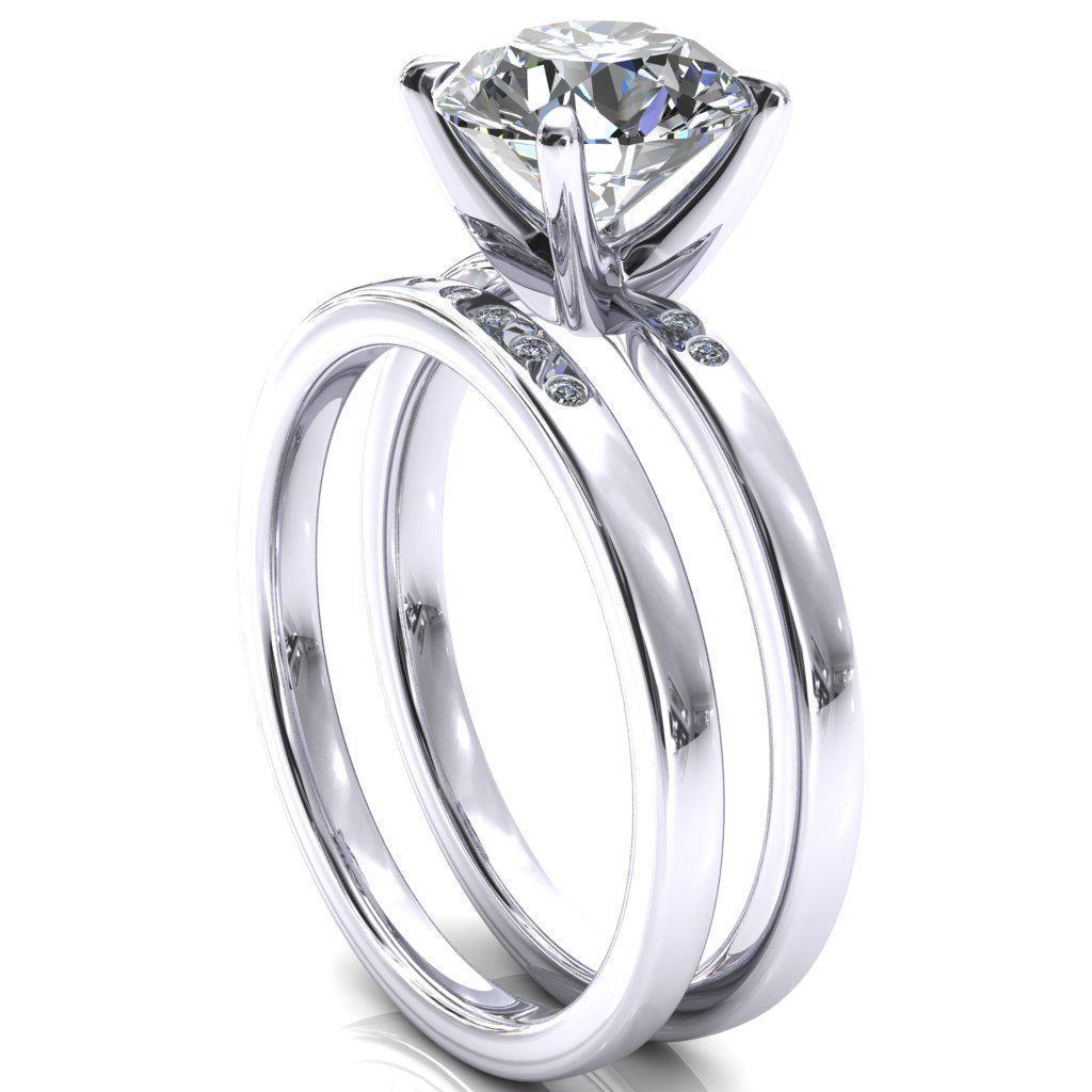 Maise Round Moissanite 4 Prong Diamond Accent Engagement Ring-FIRE & BRILLIANCE