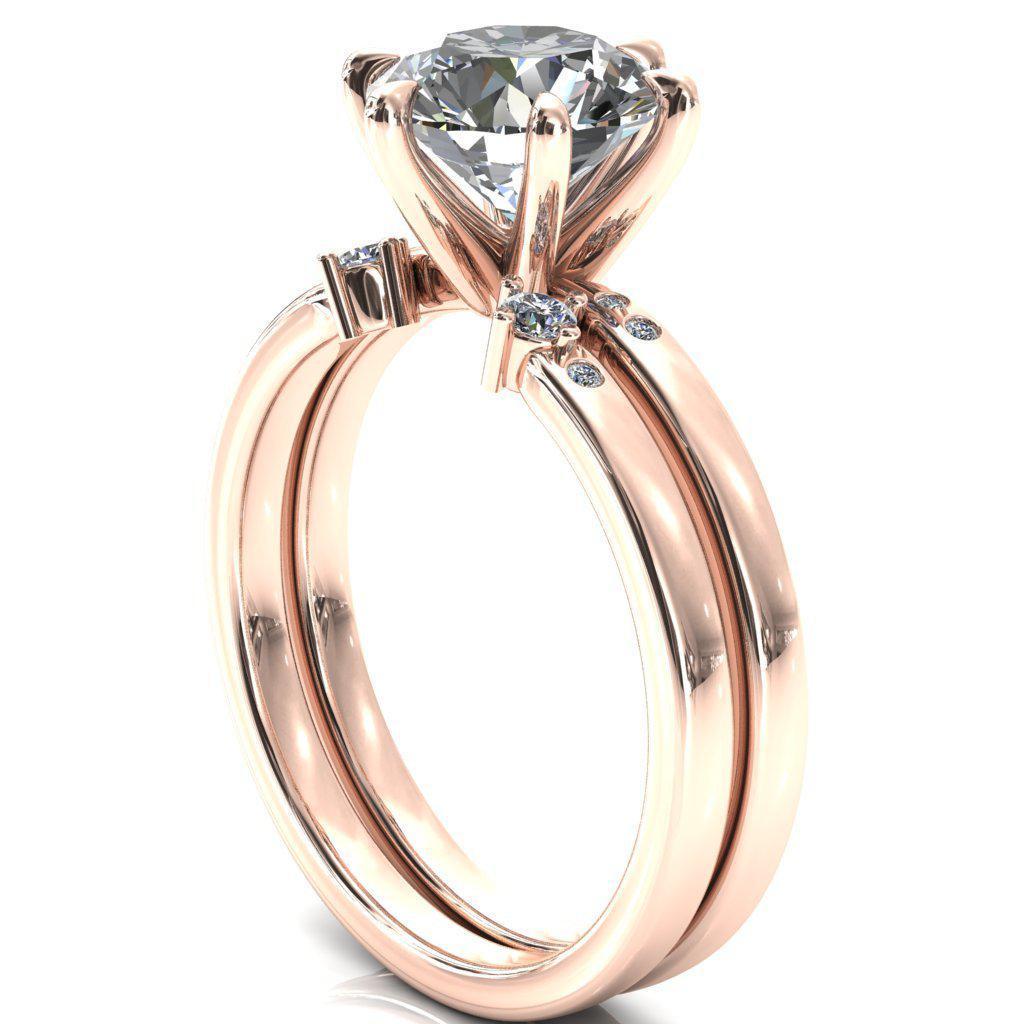 Maise Round Moissanite 6 Prong Diamond Accent Engagement Ring-FIRE & BRILLIANCE