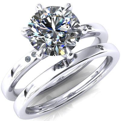 Maise Round Moissanite 6 Prong Diamond Accent Engagement Ring-FIRE & BRILLIANCE