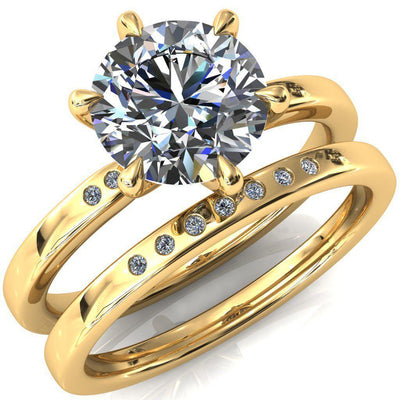 Maise Round Moissanite 6 Prong Diamond Accent Engagement Ring-FIRE & BRILLIANCE