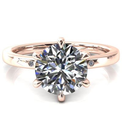 Maise Round Moissanite 6 Prong Diamond Accent Engagement Ring-FIRE & BRILLIANCE