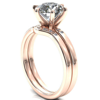 Maise Round Moissanite 6 Prong Diamond Accent Engagement Ring-FIRE & BRILLIANCE