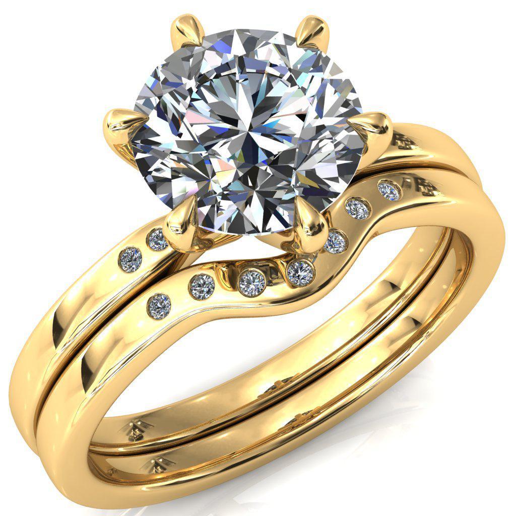 Maise Round Moissanite 6 Prong Diamond Accent Engagement Ring-FIRE & BRILLIANCE