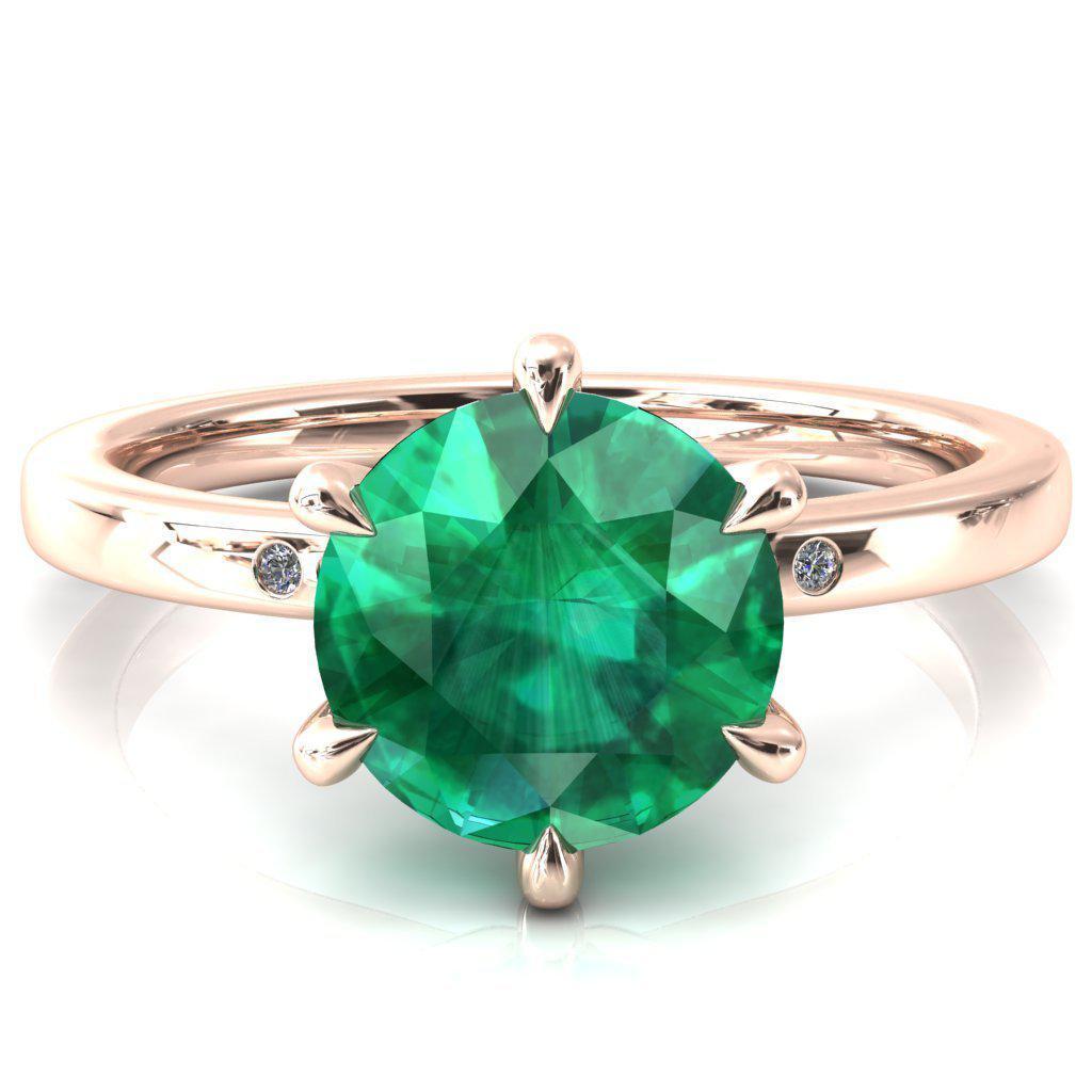 Maise Round Emerald 6 Prong Diamond Accent Engagement Ring-FIRE & BRILLIANCE