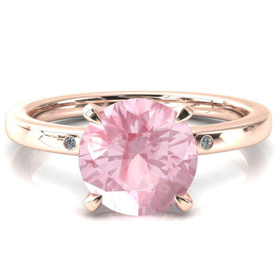 Maise Round Pink Sapphire 4 Prong Diamond Accent Engagement Ring-FIRE & BRILLIANCE