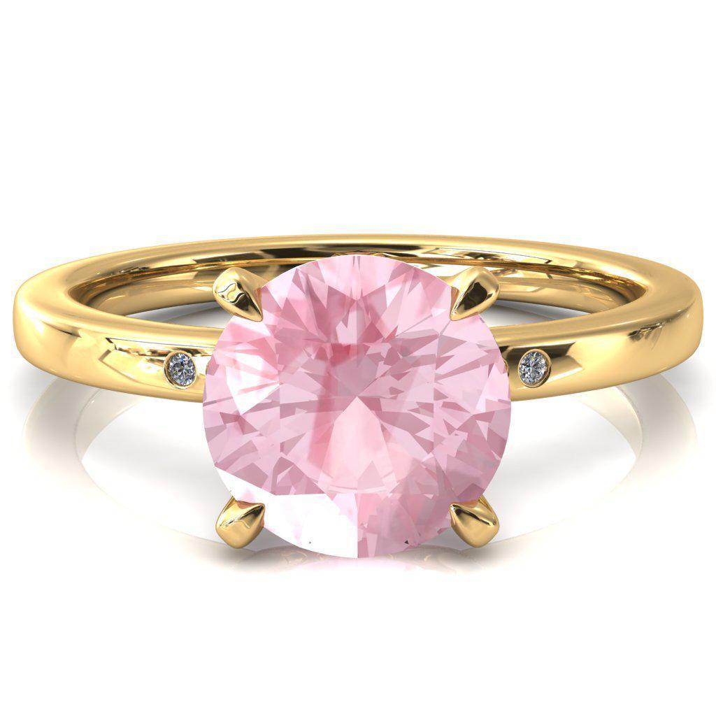 Maise Round Pink Sapphire 4 Prong Diamond Accent Engagement Ring-FIRE & BRILLIANCE