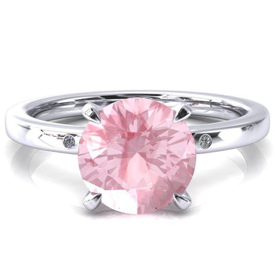 Maise Round Pink Sapphire 4 Prong Diamond Accent Engagement Ring-FIRE & BRILLIANCE