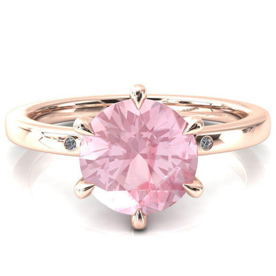 Maise Round Pink Sapphire 6 Prong Diamond Accent Engagement Ring-FIRE & BRILLIANCE