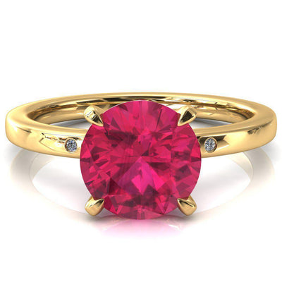 Maise Round Ruby 4 Prong Diamond Accent Engagement Ring-FIRE & BRILLIANCE