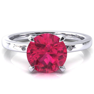 Maise Round Ruby 4 Prong Diamond Accent Engagement Ring-FIRE & BRILLIANCE