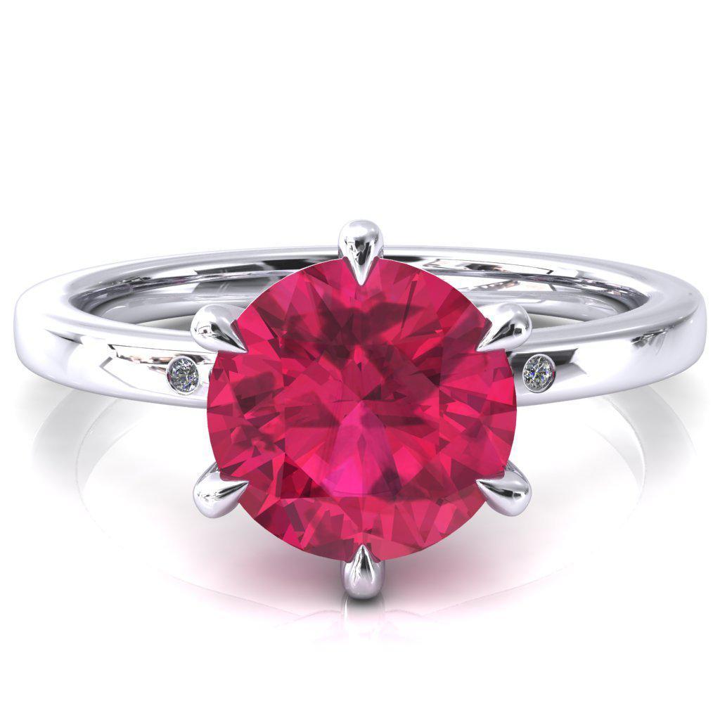 Maise Round Ruby 6 Prong Diamond Accent Engagement Ring-FIRE & BRILLIANCE