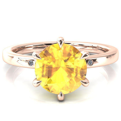 Maise Round Yellow Sapphire 6 Prong Diamond Accent Engagement Ring-FIRE & BRILLIANCE