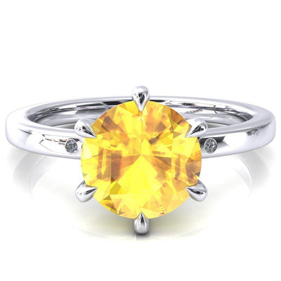 Maise Round Yellow Sapphire 6 Prong Diamond Accent Engagement Ring-FIRE & BRILLIANCE