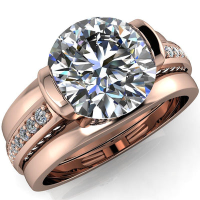 Makayla Round Moissanite 6 Side Diamond Set Ring-Custom-Made Jewelry-Fire & Brilliance ®