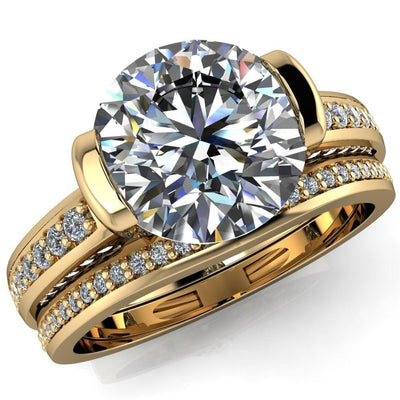 Makayla Round Moissanite 6 Side Diamond Set Ring-Custom-Made Jewelry-Fire & Brilliance ®
