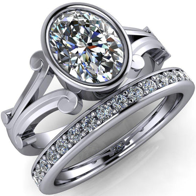 Malefica Oval Moissanite Split Shank Full Bezel Engagement Ring-Custom-Made Jewelry-Fire & Brilliance ®