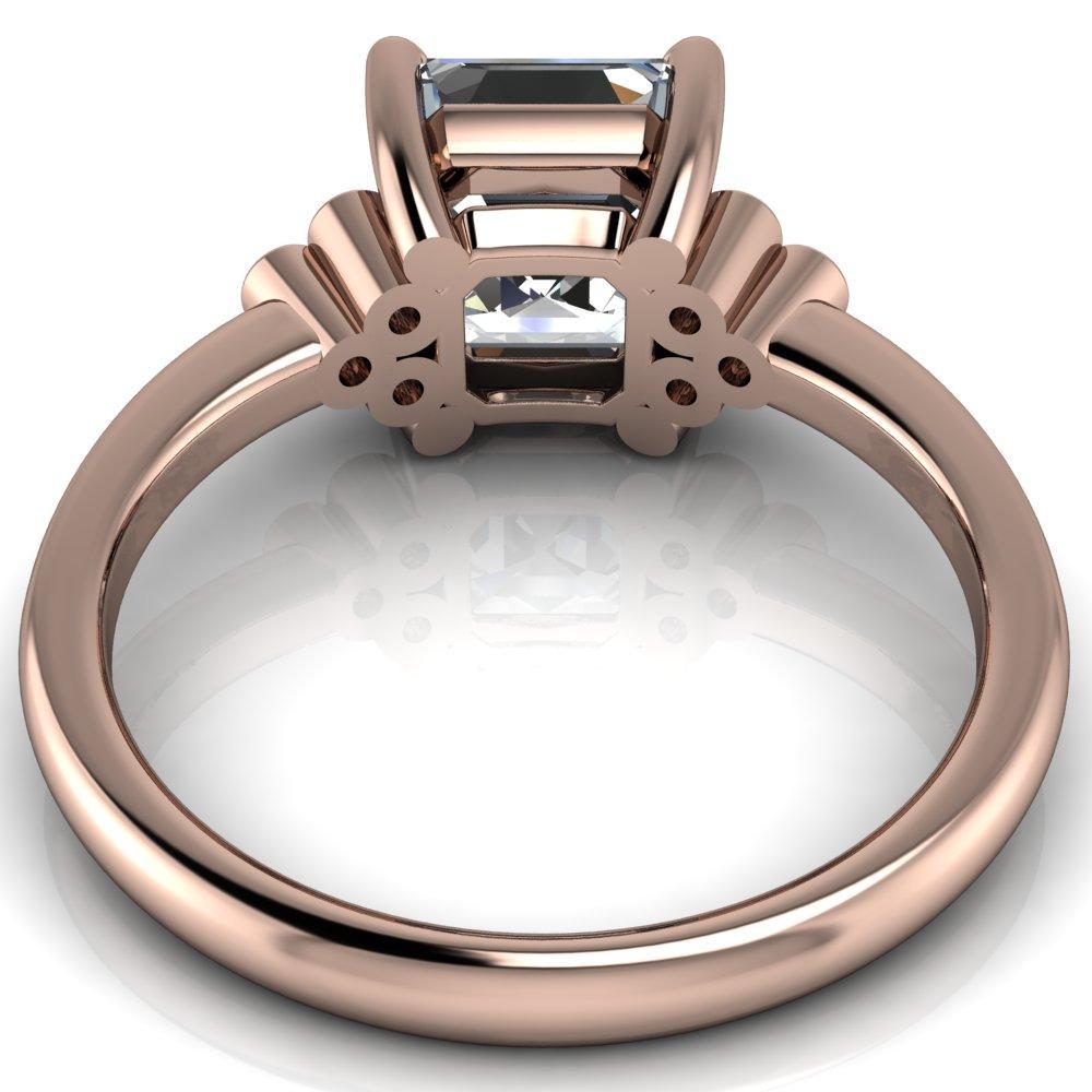Malene Asscher Moissanite Triple Diamond Side Bezel Engagement Ring-Custom-Made Jewelry-Fire & Brilliance ®