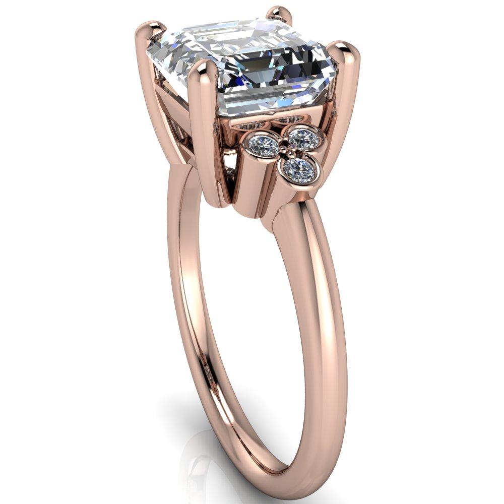 Malene Asscher Moissanite Triple Diamond Side Bezel Engagement Ring-Custom-Made Jewelry-Fire & Brilliance ®