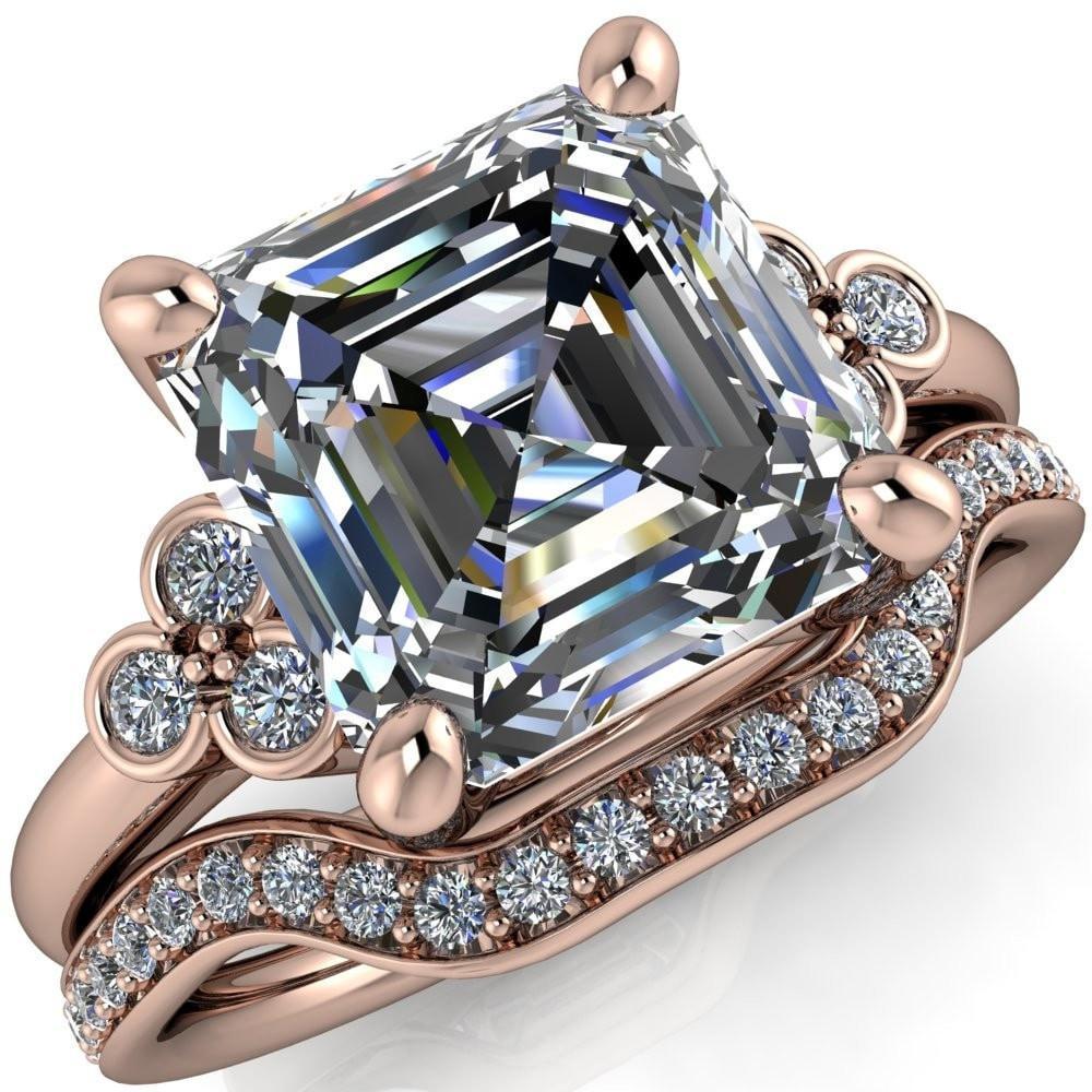 Malene Asscher Moissanite Triple Diamond Side Bezel Engagement Ring-Custom-Made Jewelry-Fire & Brilliance ®