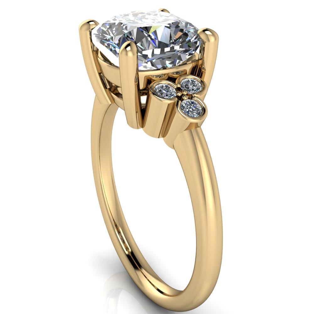 Malene Cushion Moissanite Triple Diamond Side Bezel Engagement Ring-Custom-Made Jewelry-Fire & Brilliance ®