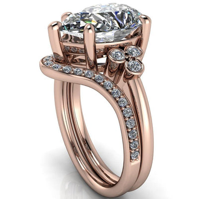 Malene Pear Moissanite Triple Diamond Side Bezel Engagement Ring-Custom-Made Jewelry-Fire & Brilliance ®