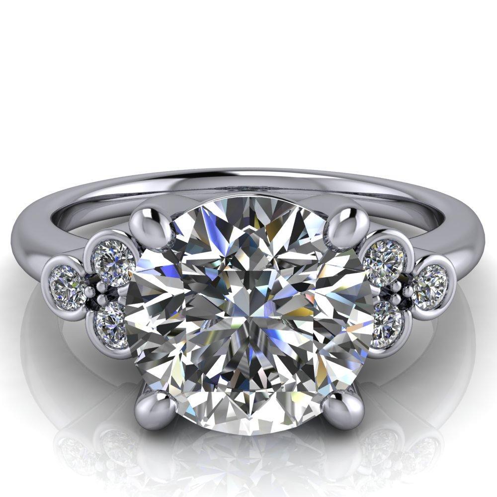 Malene Round Center Stone Triple Diamond Side Bezel Engagement Ring ...