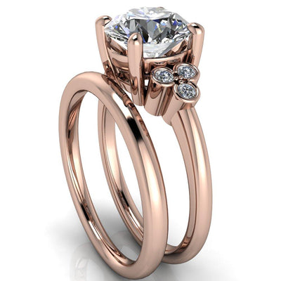 Malene Round Moissanite Triple Diamond Side Bezel Engagement Ring-Custom-Made Jewelry-Fire & Brilliance ®
