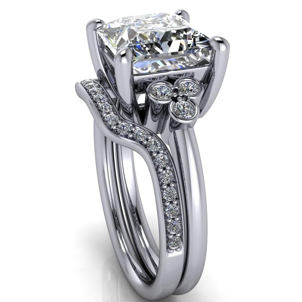 Malene Square Moissanite Triple Diamond Side Bezel Engagement Ring-Custom-Made Jewelry-Fire & Brilliance ®