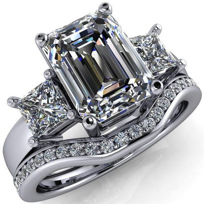 Malfoyer Emerald Moissanite 3 Stone Under Bezel Engagement Ring-Custom-Made Jewelry-Fire & Brilliance ®