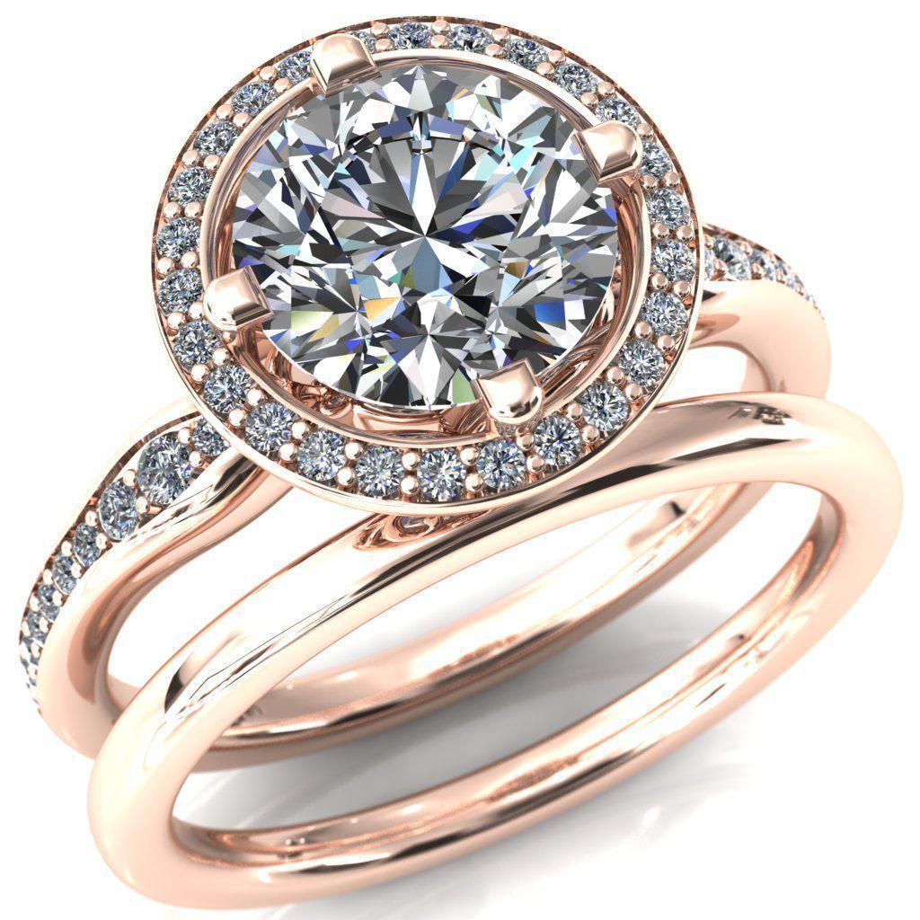 Malika Round Moissanite and Diamond Halo Floral Basket Cathedral Design Ring-Custom-Made Jewelry-Fire & Brilliance ®