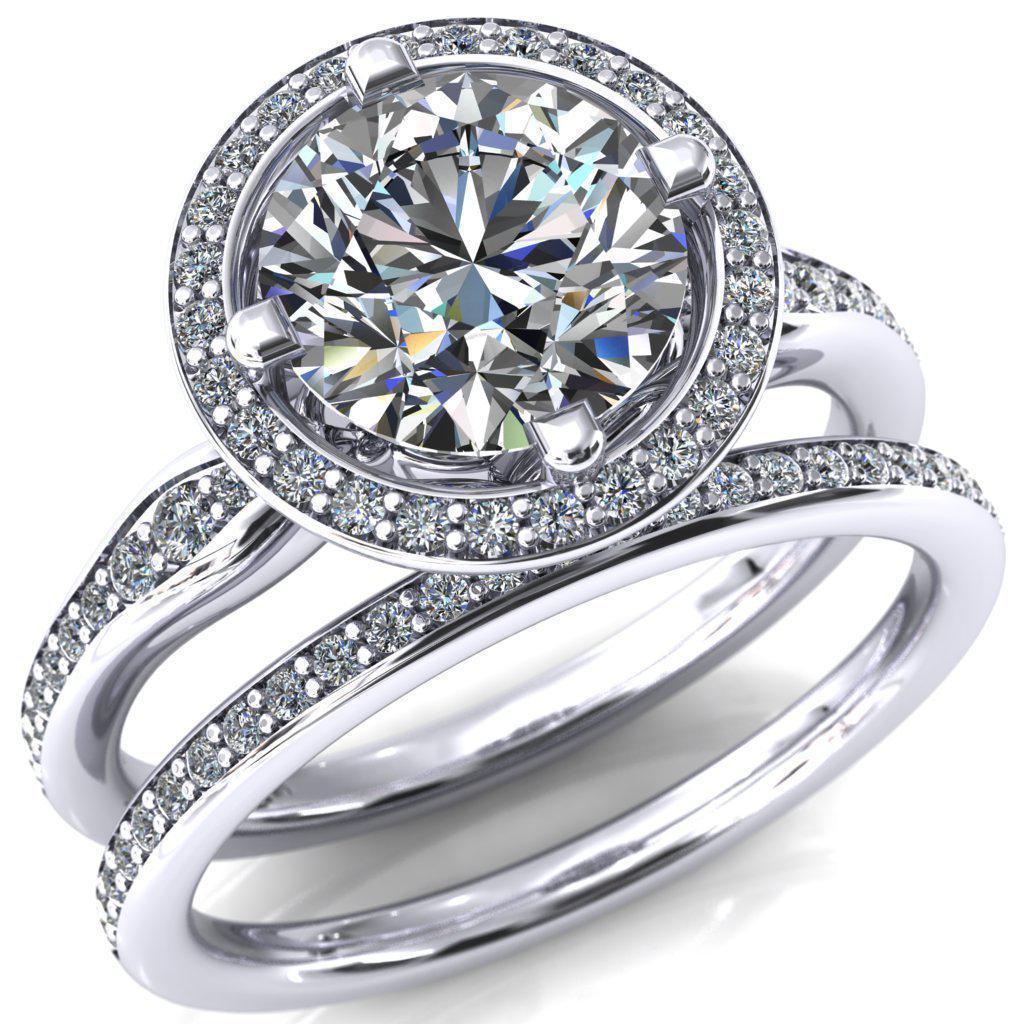 Malika Round Moissanite and Diamond Halo Floral Basket Cathedral Design Ring-Custom-Made Jewelry-Fire & Brilliance ®