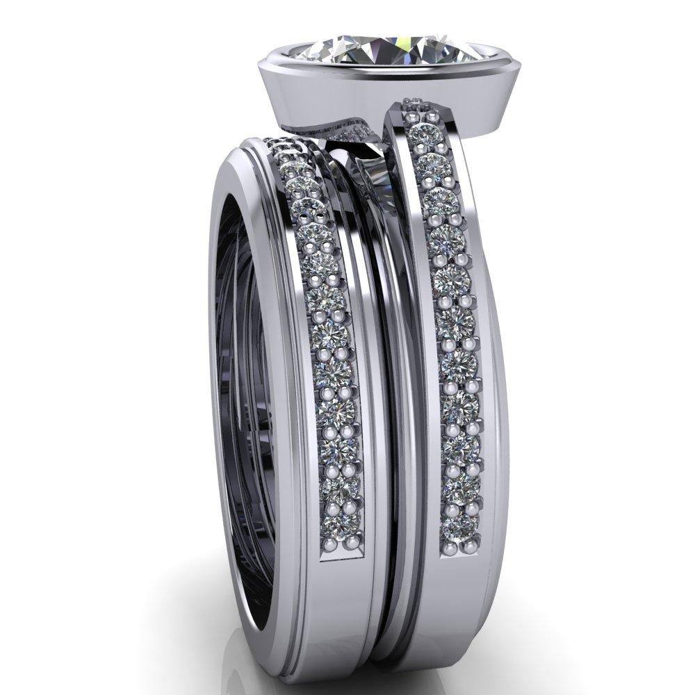 Maria Round Moissanite Diamond Sides Thick Etched Engagement Ring-Custom-Made Jewelry-Fire & Brilliance ®