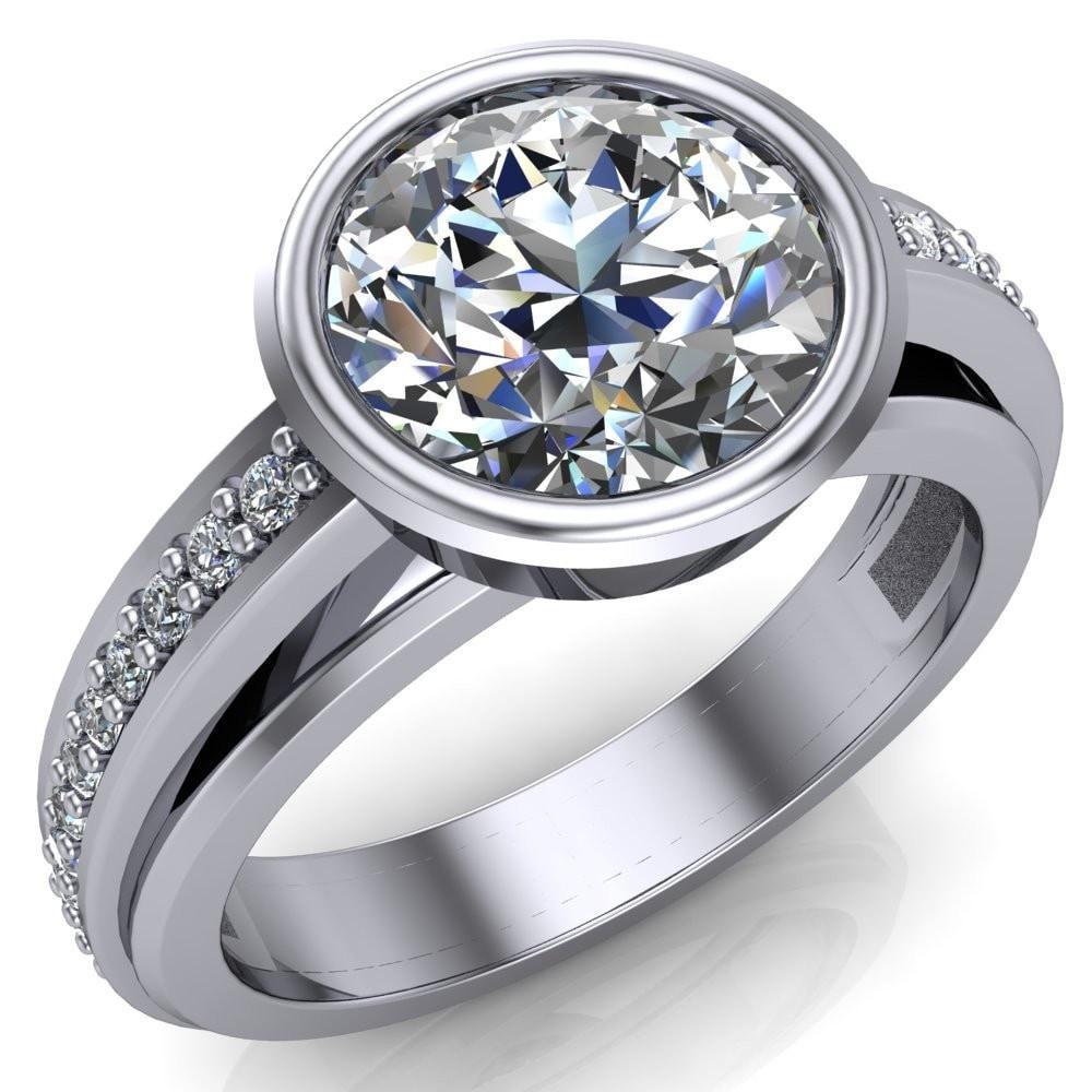 Maria Round Moissanite Diamond Sides Thick Etched Engagement Ring-Custom-Made Jewelry-Fire & Brilliance ®