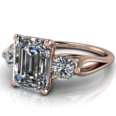Marianna Emerald Moissanite Diamond Side Under Bezel Split Shank Engagement Ring-Custom-Made Jewelry-Fire & Brilliance ®