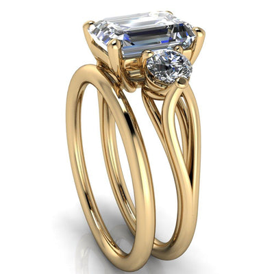 Marianna Emerald Moissanite Diamond Side Under Bezel Split Shank Engagement Ring-Custom-Made Jewelry-Fire & Brilliance ®