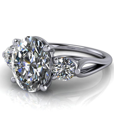 Marianna Oval Moissanite Diamond Side Under Bezel Split Shank Engagement Ring-Custom-Made Jewelry-Fire & Brilliance ®