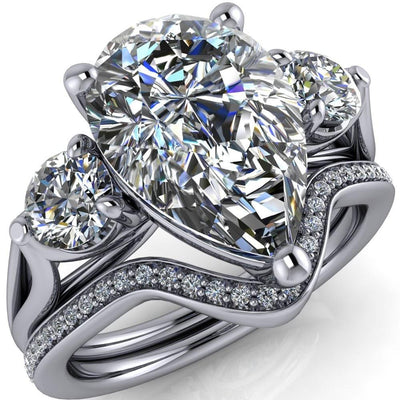 Marianna Pear Moissanite Diamond Side Under Bezel Split Shank Engagement Ring-Custom-Made Jewelry-Fire & Brilliance ®