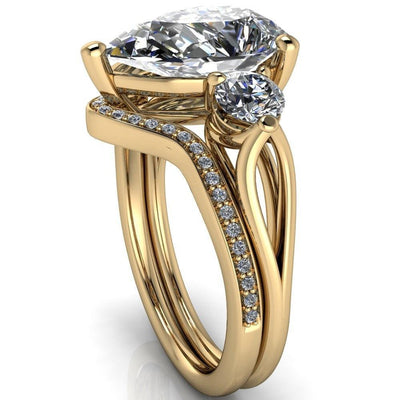 Marianna Pear Moissanite Diamond Side Under Bezel Split Shank Engagement Ring-Custom-Made Jewelry-Fire & Brilliance ®