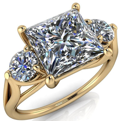 Marianna Princess/Square Moissanite Diamond Side Under Bezel Split Shank Engagement Ring-Custom-Made Jewelry-Fire & Brilliance ®