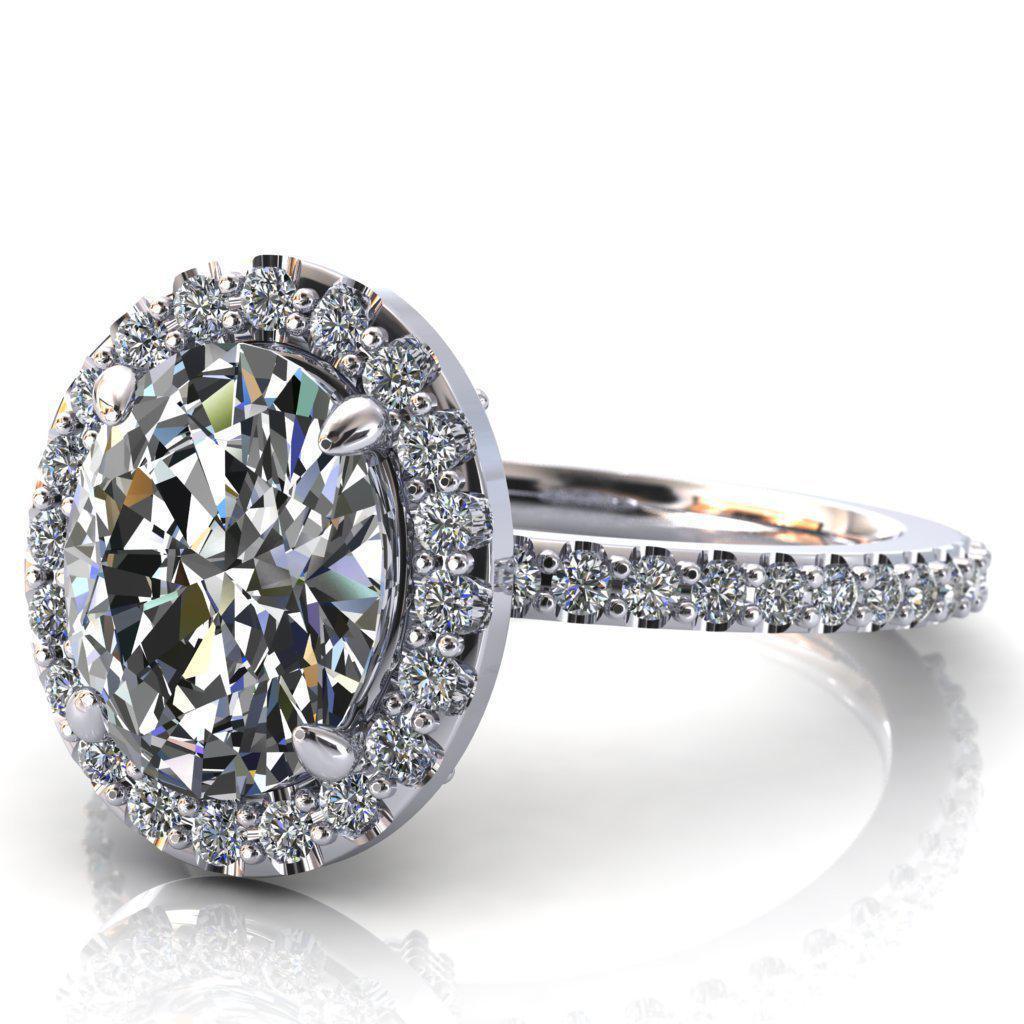 Maribel Oval Moissanite Diamond on Diamond Fire Prongs Halo Ring-Custom-Made Jewelry-Fire & Brilliance ®