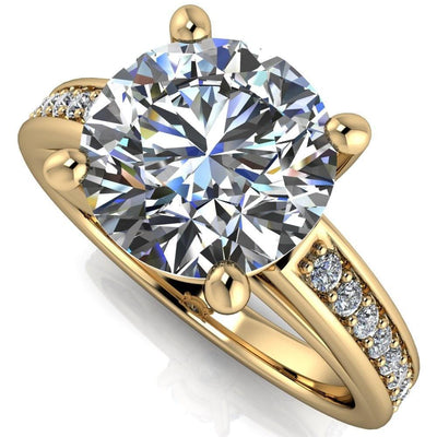 Marilyn Round Moissanite Elegant 4 Prong Shank Diamond Sides Solitaire Ring-Custom-Made Jewelry-Fire & Brilliance ®