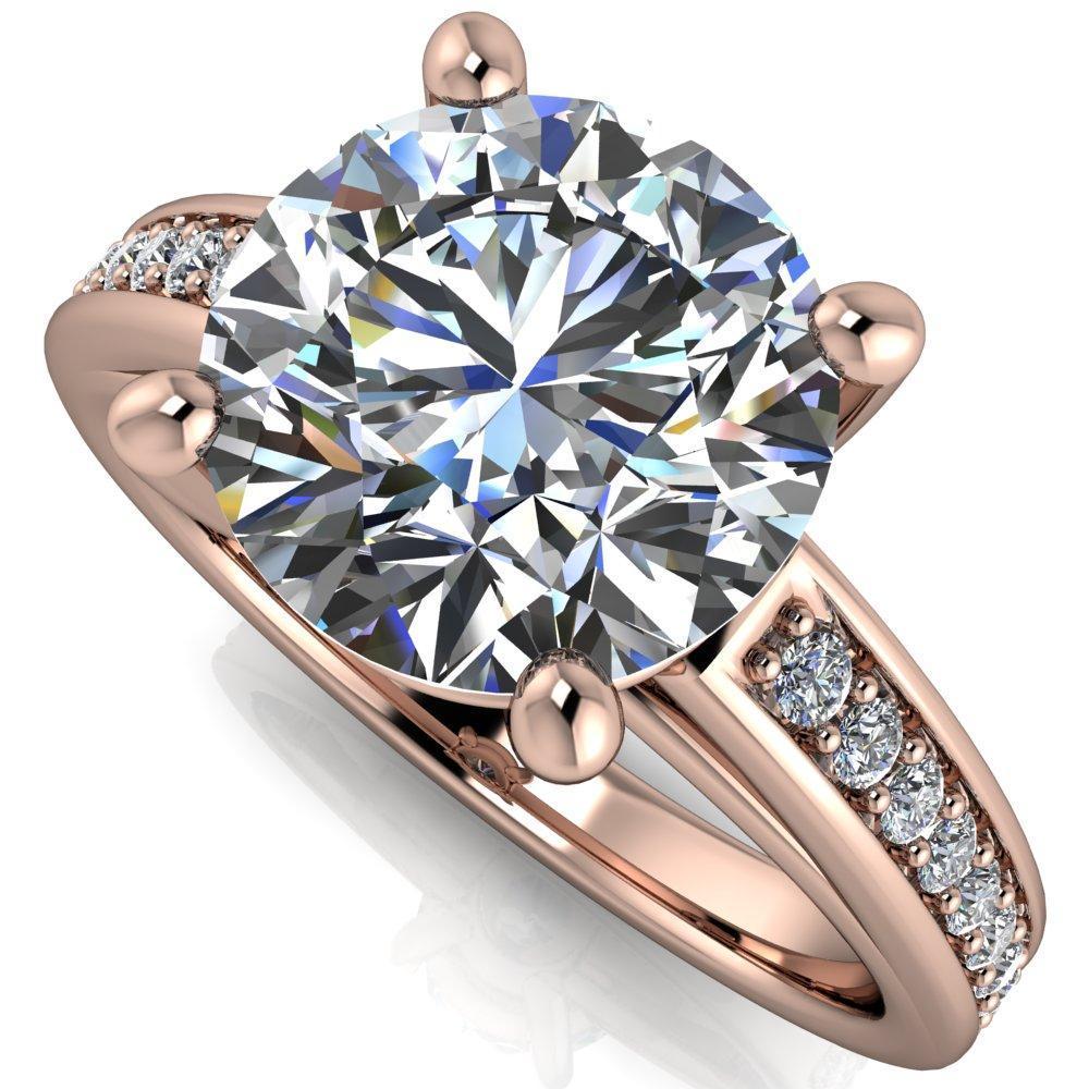 Marilyn Round Moissanite Elegant 4 Prong Shank Diamond Sides Solitaire Ring-Custom-Made Jewelry-Fire & Brilliance ®