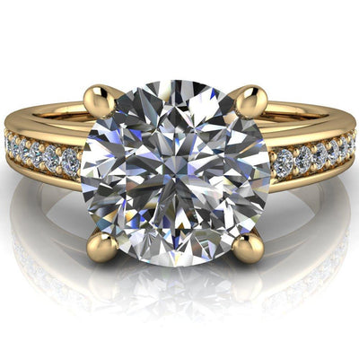 Marilyn Round Moissanite Elegant 4 Prong Shank Diamond Sides Solitaire Ring-Custom-Made Jewelry-Fire & Brilliance ®