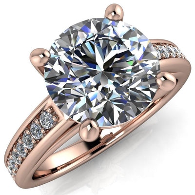 Marilyn Round Moissanite Elegant 4 Prong Shank Diamond Sides Solitaire Ring-Custom-Made Jewelry-Fire & Brilliance ®