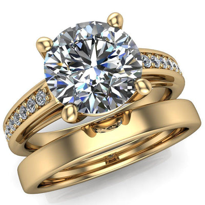 Marilyn Round Moissanite Elegant 4 Prong Shank Diamond Sides Solitaire Ring-Custom-Made Jewelry-Fire & Brilliance ®