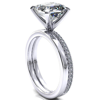 Mariyah Asscher Moissanite 4 Prong 3/4 Eternity 3 Sided Diamond Shank Engagement Ring-Custom-Made Jewelry-Fire & Brilliance ®